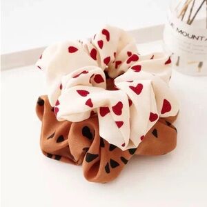 Heart Scrunchie Set for Women or Kids Silky Fabric Hearts Scrunchies Valentines